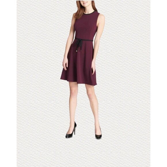 “Tommy Hilfiger” Women's Tie-Waist Scuba Crepe Plum Colored Dress Size 10 - Picture 4 of 6